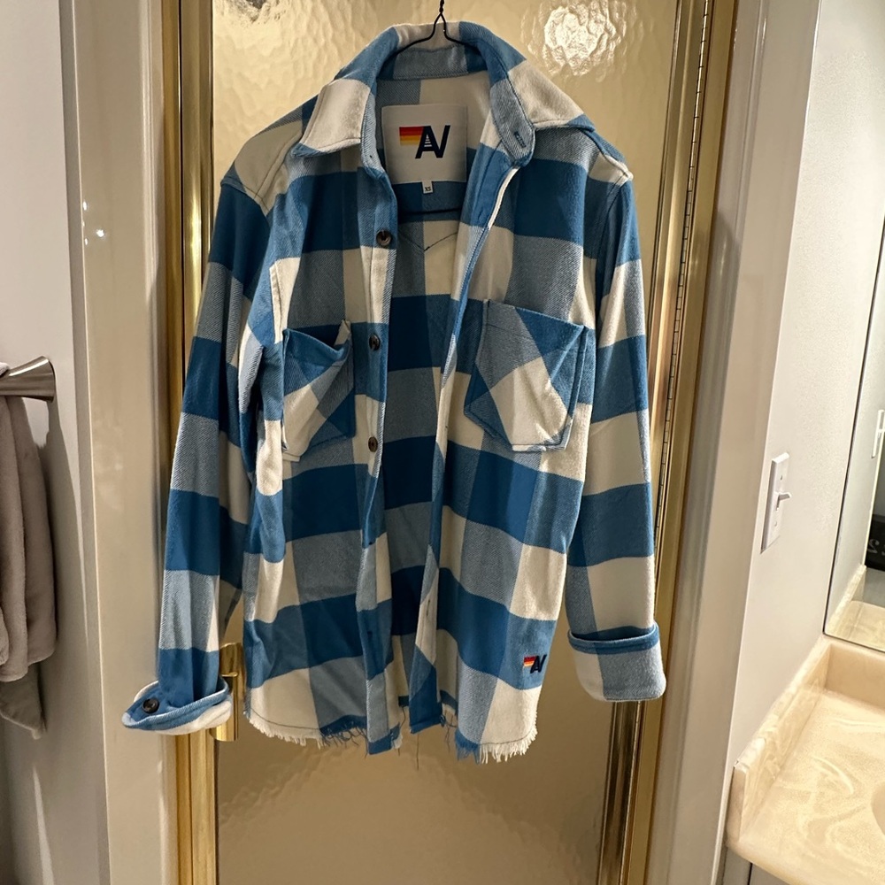 Aviator Nation Blue and White Plaid Button Down Shirt